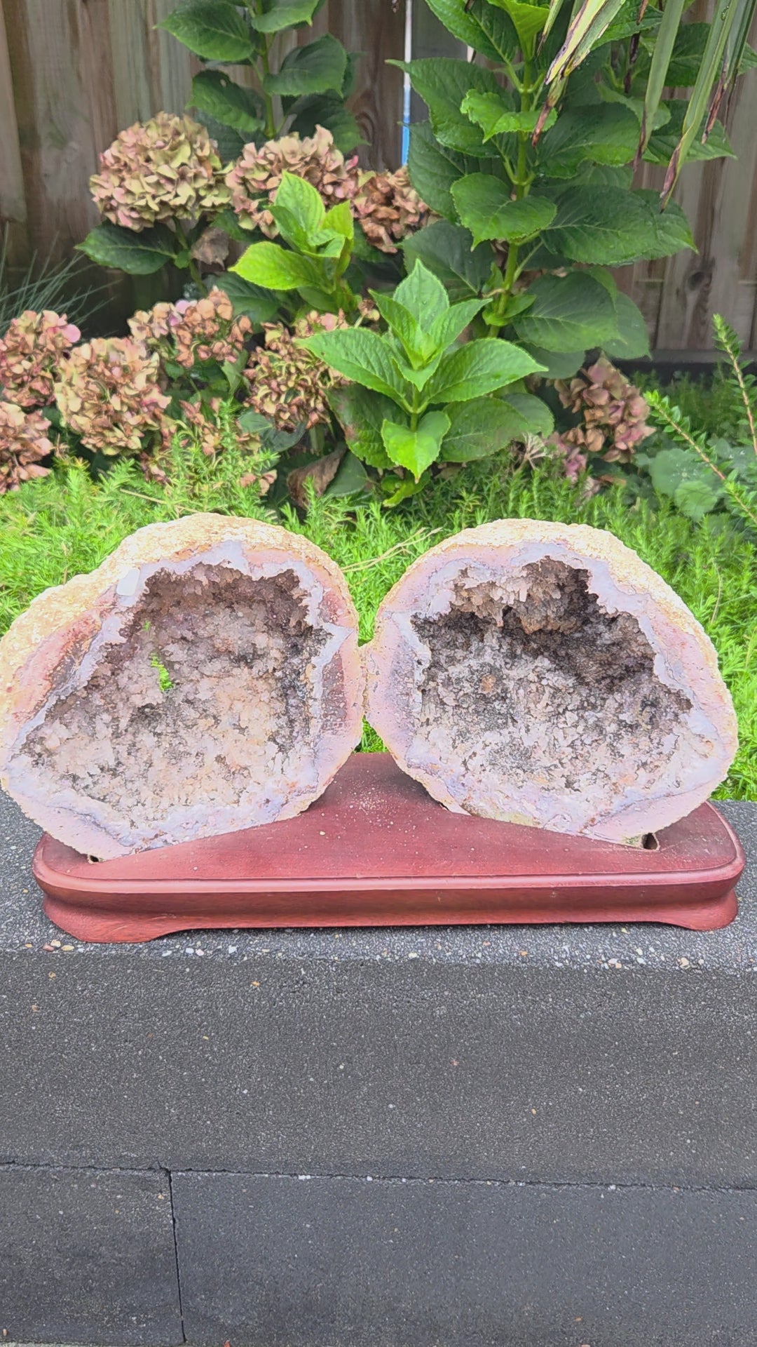 Zeldzame roze amethist (chalcedoon) geode