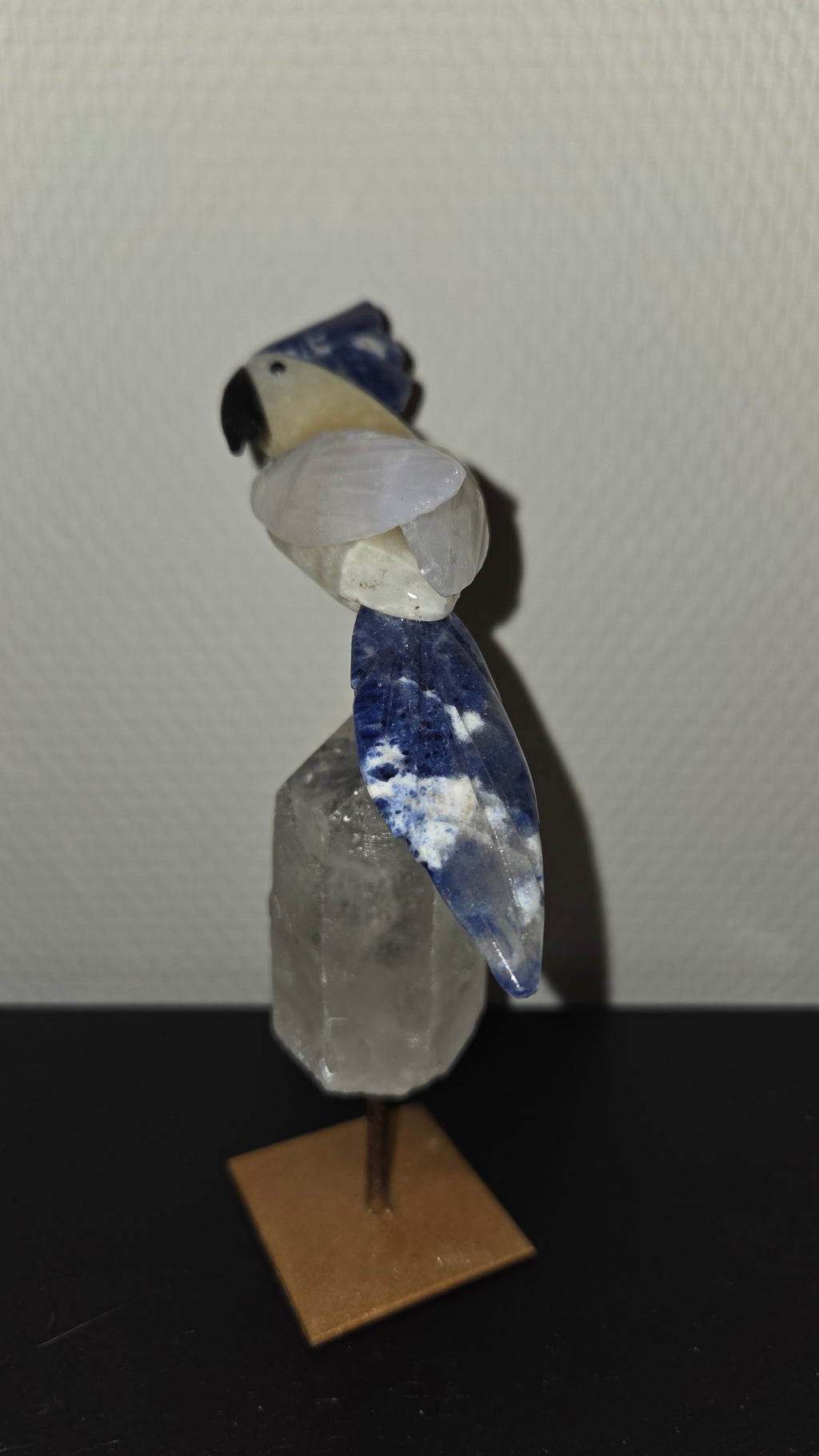 Unieke vogel op bergkristal voet