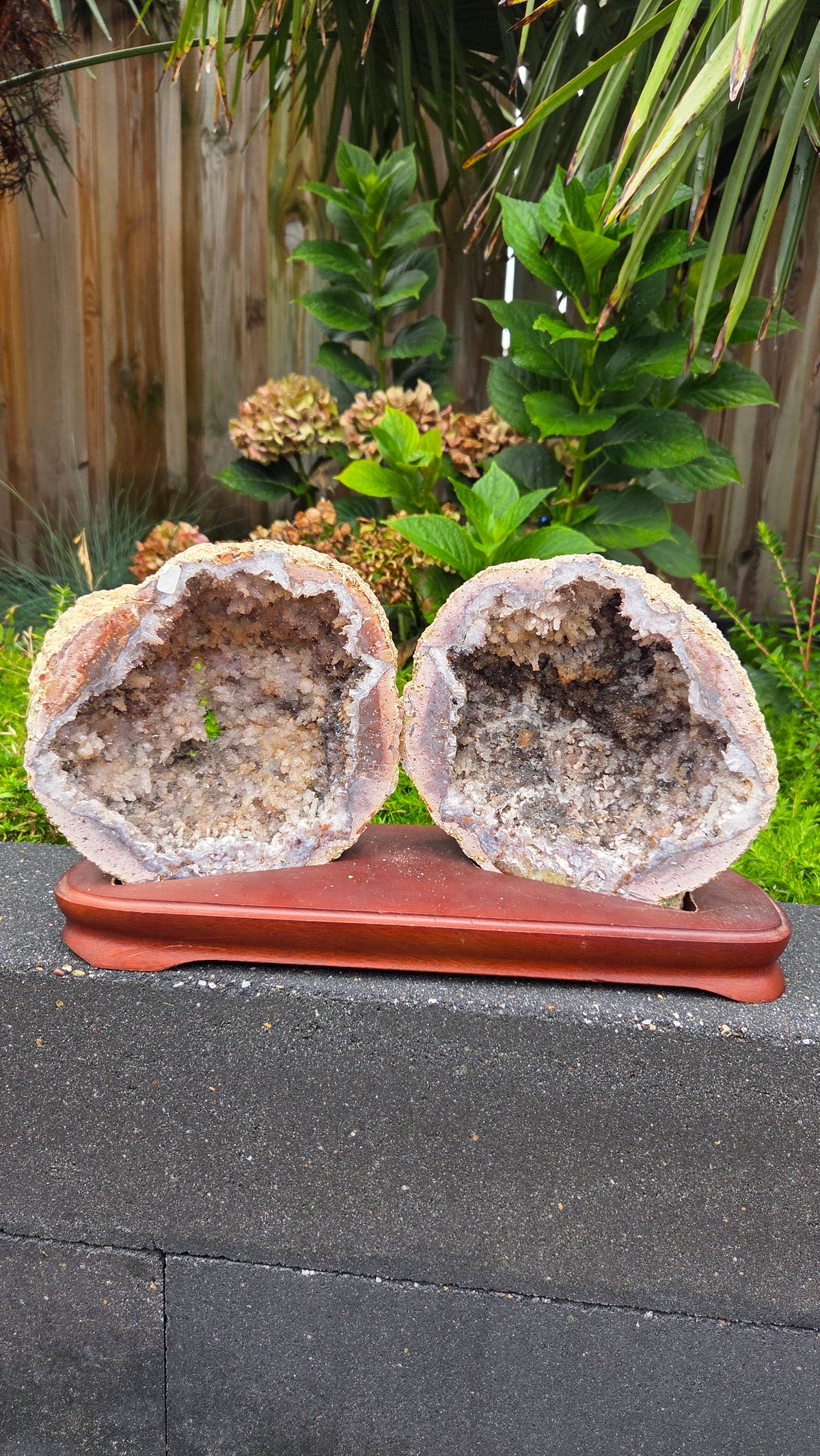 Zeldzame roze amethist (chalcedoon) geode