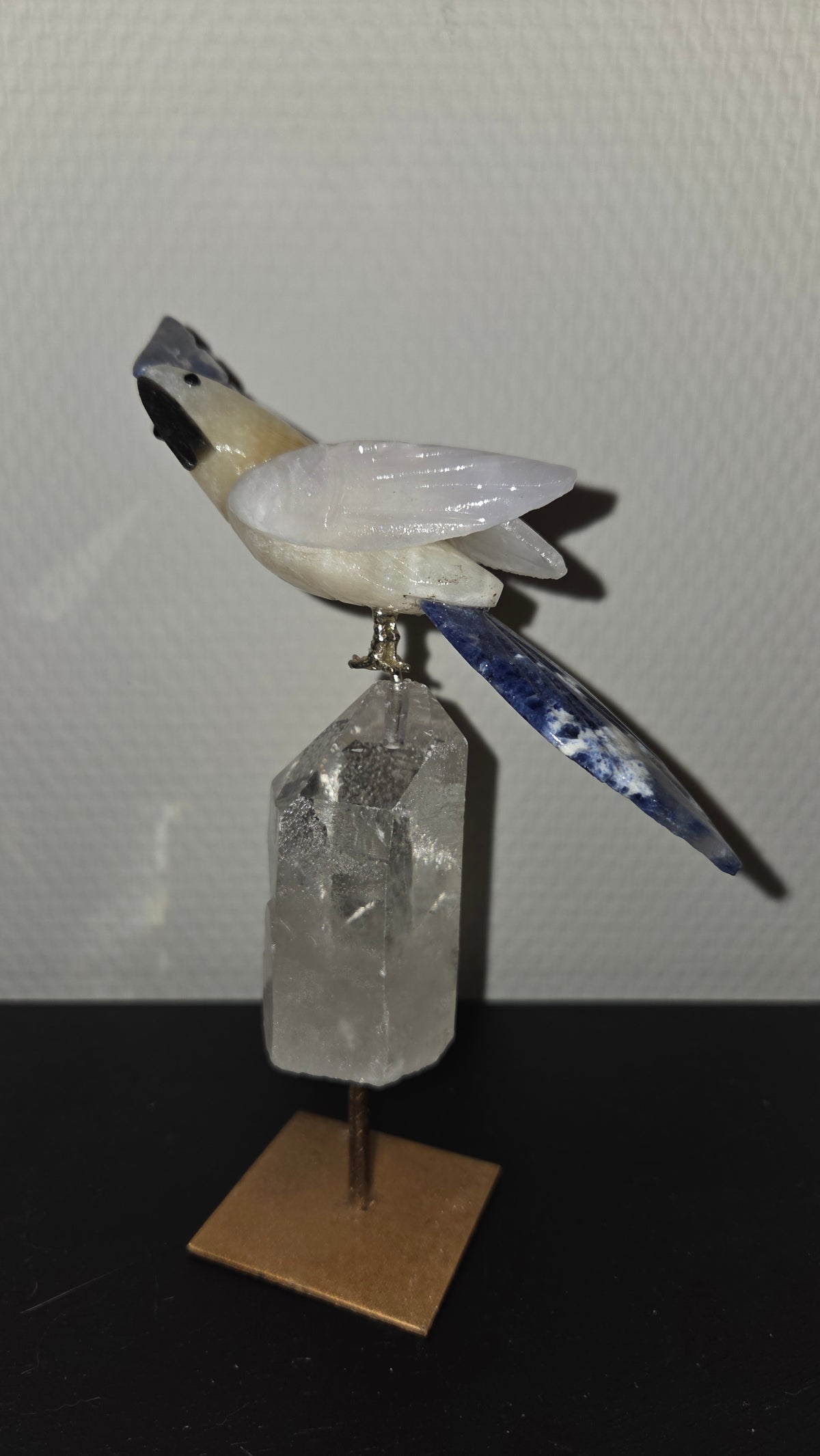 Unieke vogel op bergkristal voet