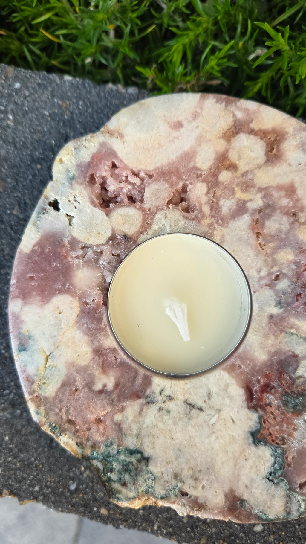Roze amethist waxinelicht houder