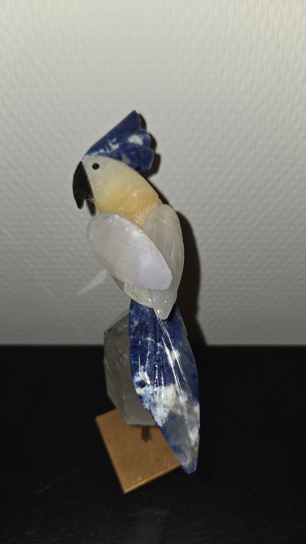 Unieke vogel op bergkristal voet