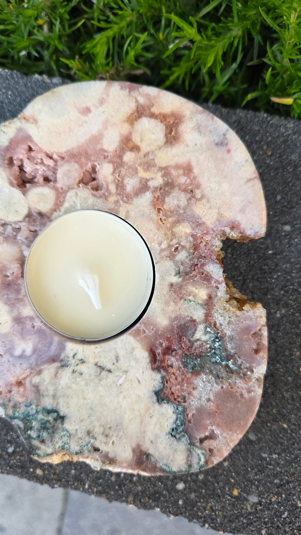 Roze amethist waxinelicht houder